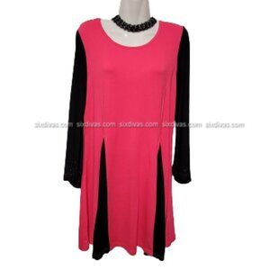 Pink and Black Tunic Kimono Sleeves Loose Fit Plus Size Tunic Top - New